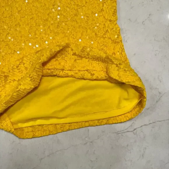 bebe Lace Sequin Tank Top Yellow Women's Large Y2K McBling Floral Clubwear 2000s - Picture 7 of 16
